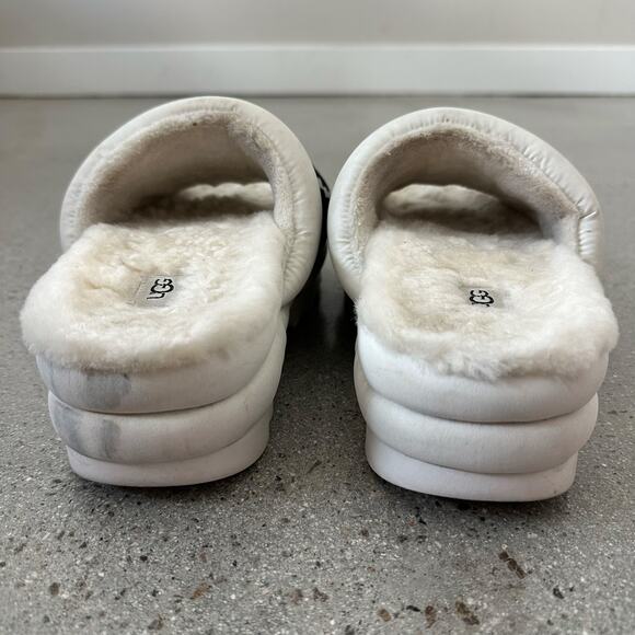 Ugg Maxi Slide Logo Quilted Puff Platform Slipper Sandals Retro White/Black - Picture 11 of 13